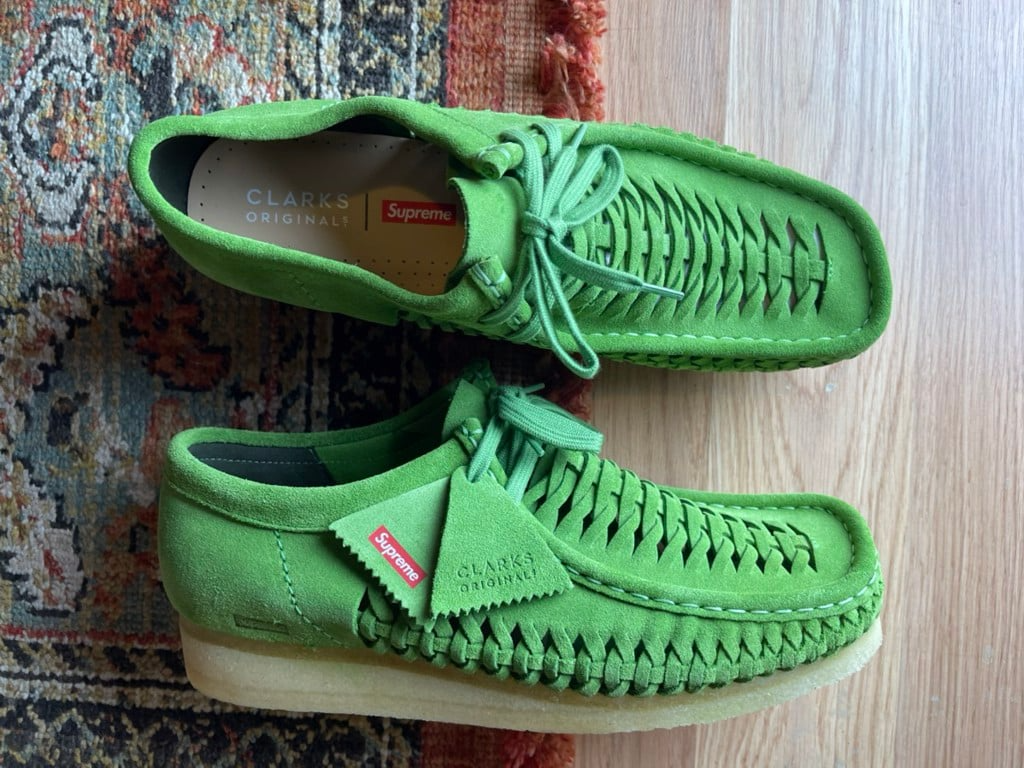 Giày Clarks x Supreme Woven Wallabee 'Green' 261-60848 - Ảnh 2