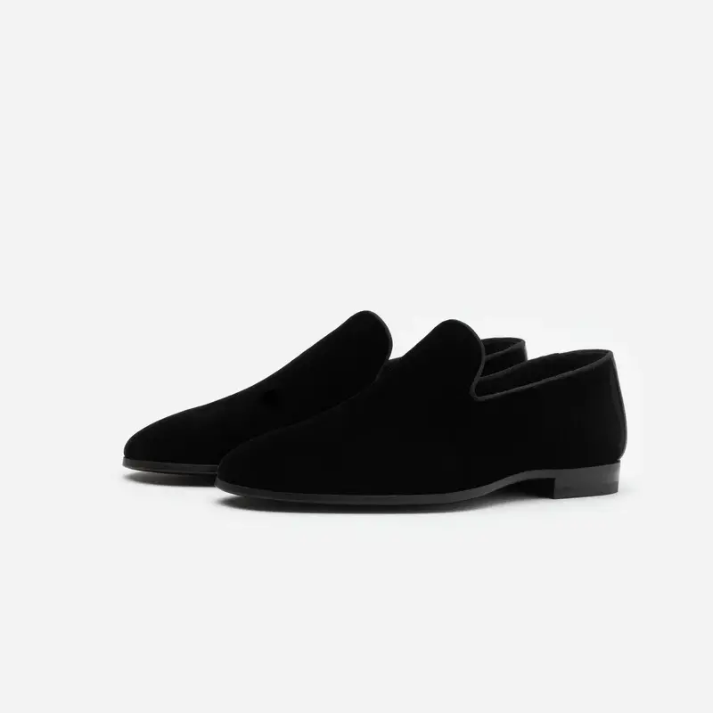 Alternative view of Giày Saint Laurent Smoking 15 Slippers In Velvet 'Black' 485147GVO001000