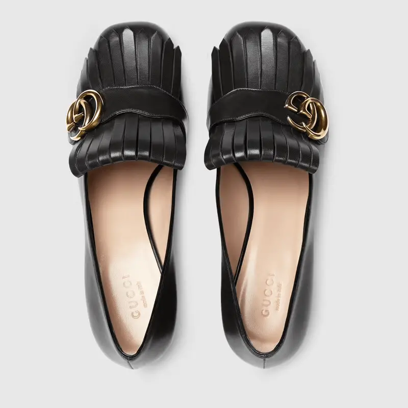 Giày Gucci Leather Mid Heel Pump Black Leather 408208-C9D00-1000 - Ảnh 3