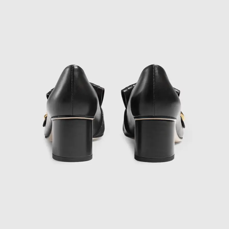 Giày Gucci Leather Mid Heel Pump Black Leather 408208-C9D00-1000 - Ảnh 4