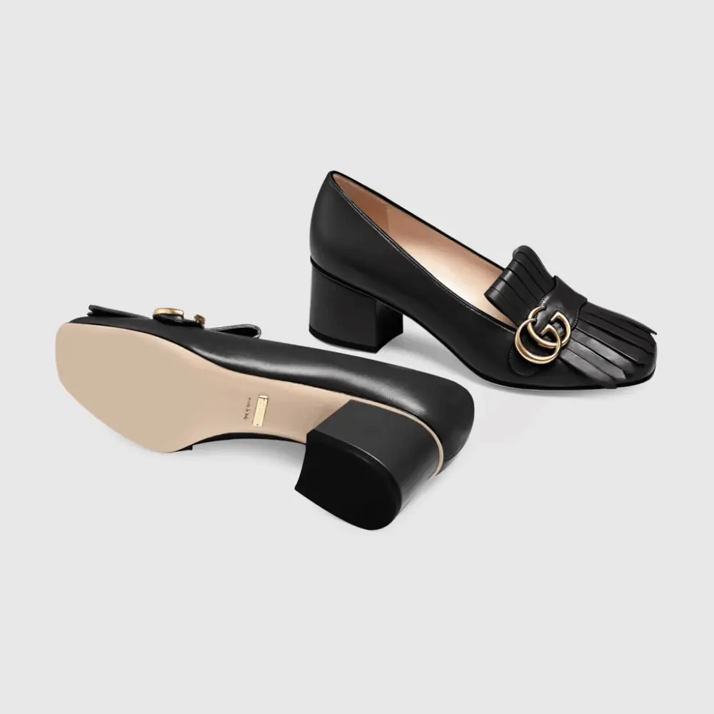 Giày Gucci Leather Mid Heel Pump Black Leather 408208-C9D00-1000 - Ảnh 5