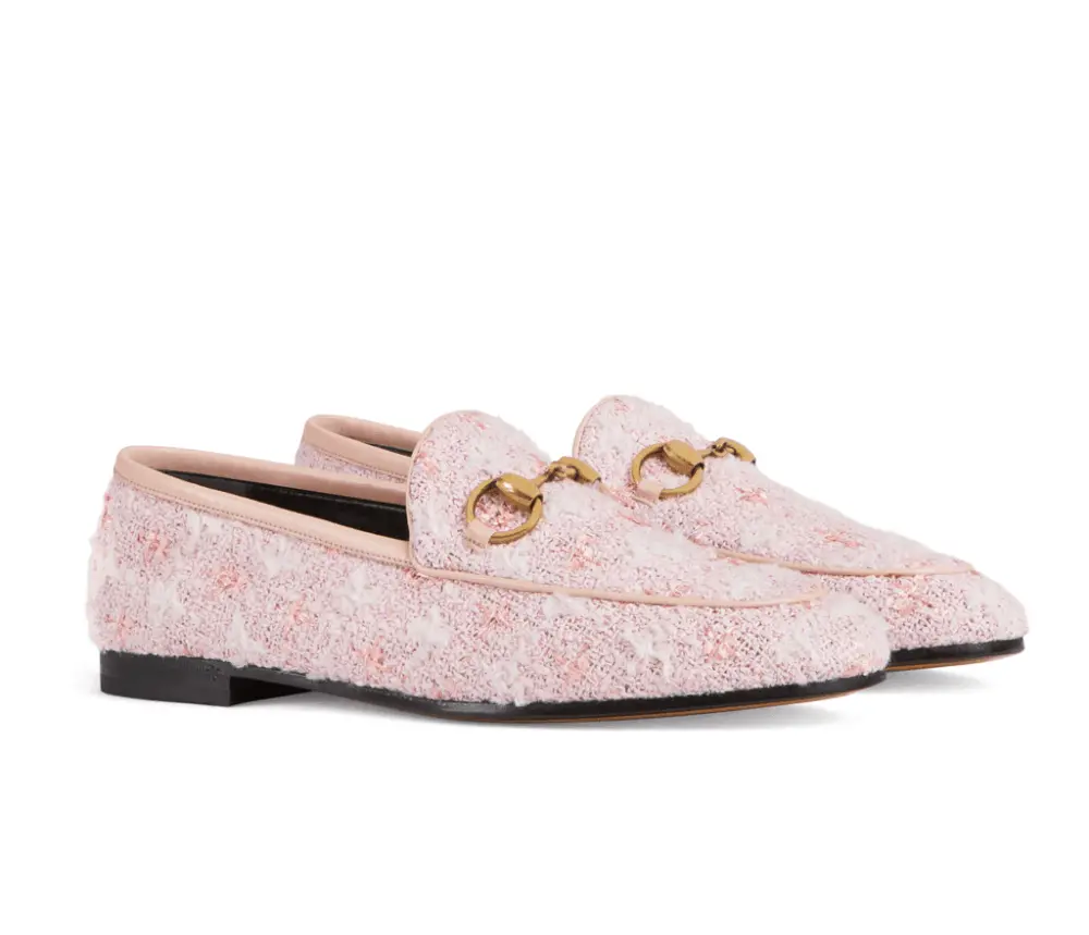 Giày Gucci Jordaan Tweed Loafers In Light Pink Tweed 431467-GYV10-5760 - Ảnh 4