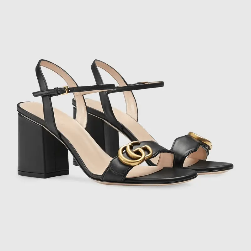 Giày Gucci Leather Mid-heel Sandal 453379-A3N00-1000 - Ảnh 5