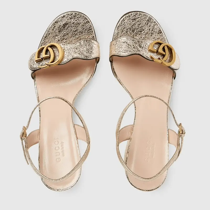 Giày Gucci Metallic Laminate Leather Mid-heel Sandal 453379-DKT00-7100 - Ảnh 3