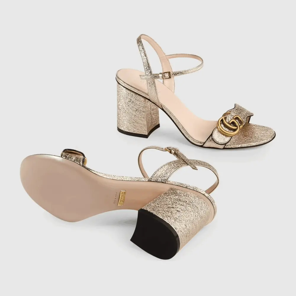 Giày Gucci Metallic Laminate Leather Mid-heel Sandal 453379-DKT00-7100 - Ảnh 5