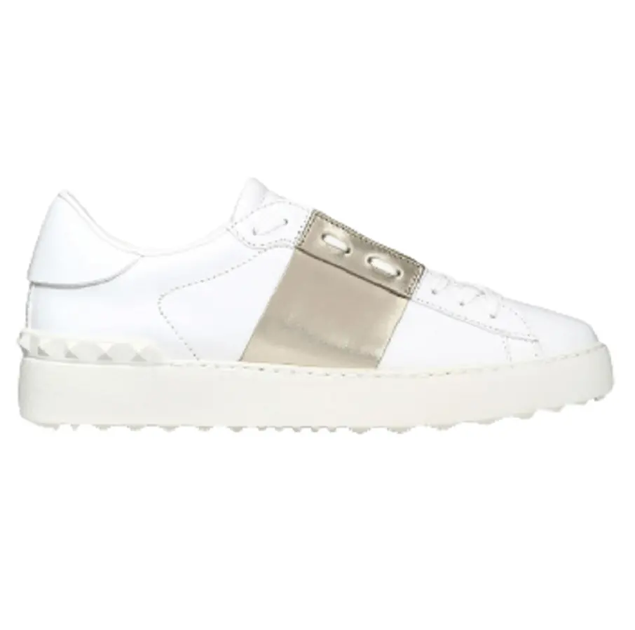 Giày Valentino Gold Stripe Stud Leather Open Sneakers ZW2S0781FLRL71