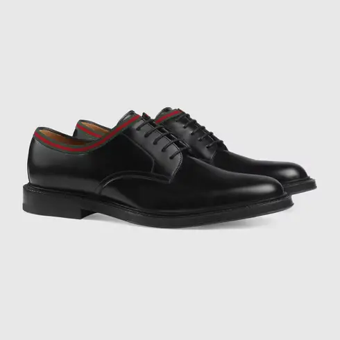Alternative view of Giày Gucci Black Leather Lace-up With Green And Red Web Trim 472749-AZM30-1060