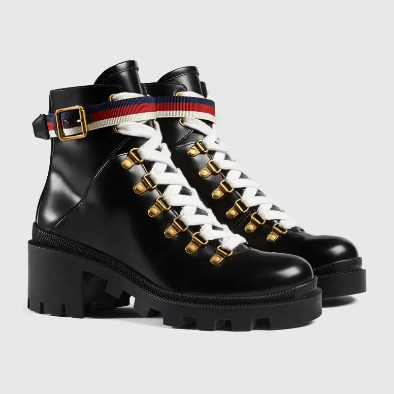 Giày Gucci Leather Ankle Boot With Sylvie Web 481156-DKS30-1159 - Ảnh 3