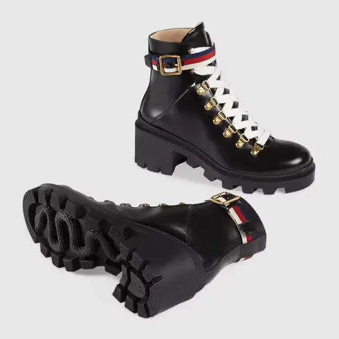 Alternative view of Giày Gucci Leather Ankle Boot With Sylvie Web 481156-DKS30-1159