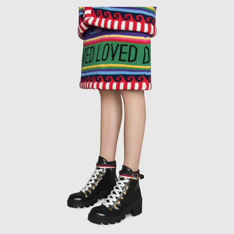 Giày Gucci Leather Ankle Boot With Sylvie Web 481156-DKS30-1159 - Ảnh 6