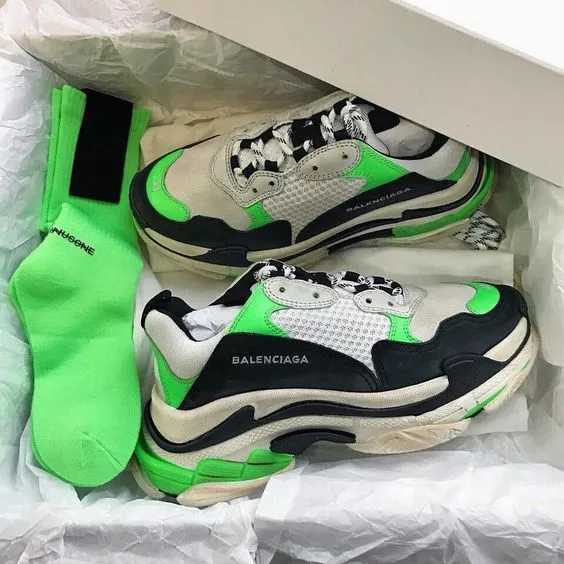 Giày Balenciaga Triple S Trainer Green Fluo 524039 W09O6 9063 - Ảnh 4