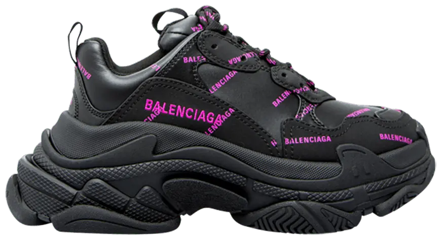 Giày Balenciaga Triple S Sneaker All Over Logo Black Pink 524039 W2FA1 1050