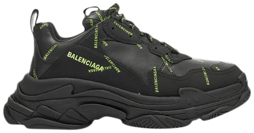 Giày Balenciaga Triple S Sneaker Allover Logo Black Fluo Yellow 536737 W2FA1 1070