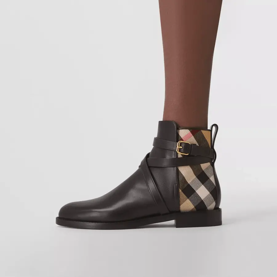 Alternative view of Giày Burberry House Check Leather Ankle Boots 'Black Beige'