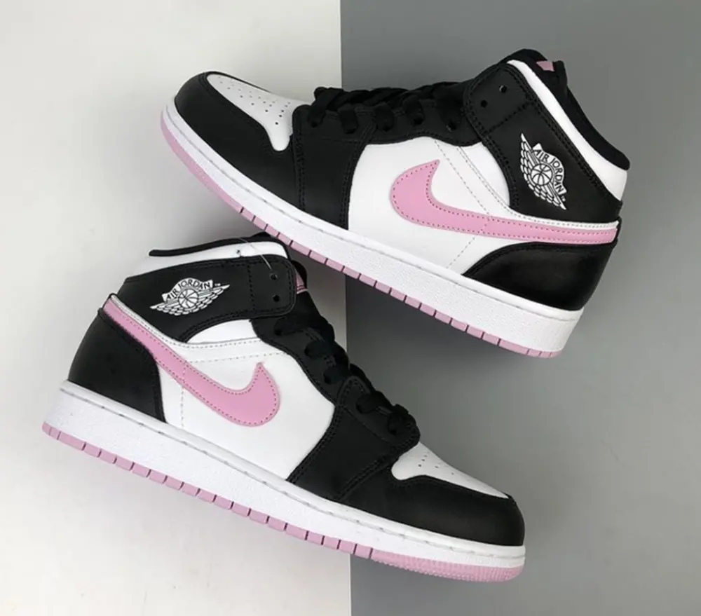Giày Nike Air Jordan 1 Mid White Black Light Arctic Pink (GS) 555112-103 - Ảnh 5