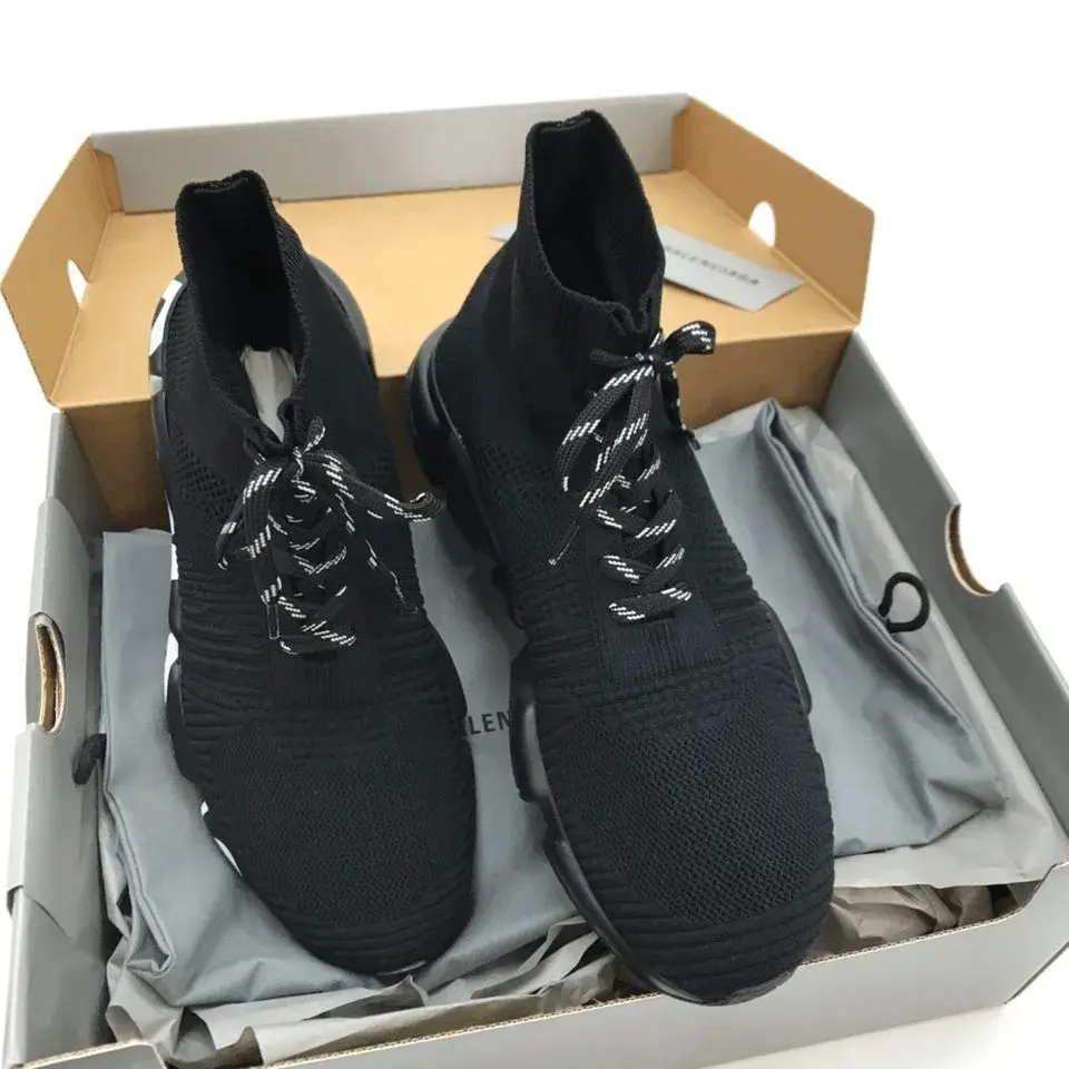 Alternative view of Giày Balenciaga Speed Lace Up Graffiti 'Black White' 617251W2DB71006