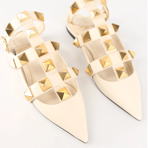 Alternative view of Giày Valentino Roman Stud Ballerina 'White Gold' VW0S0BY5ZWMI16