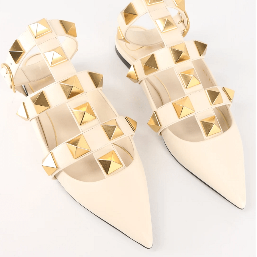 Giày Valentino Roman Stud Ballerina 'White Gold' VW0S0BY5ZWMI16 - Ảnh 2