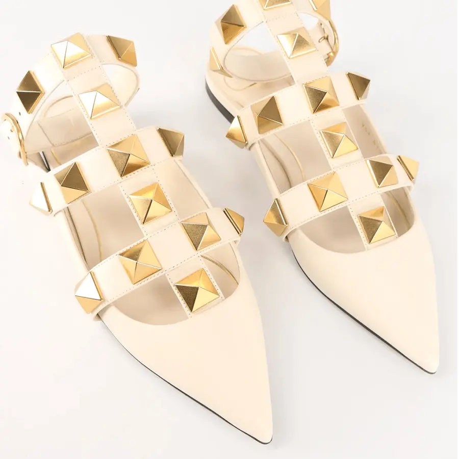 Alternative view of Giày Valentino Roman Stud Ballerina 'White Gold' VW0S0BY5ZWMI16
