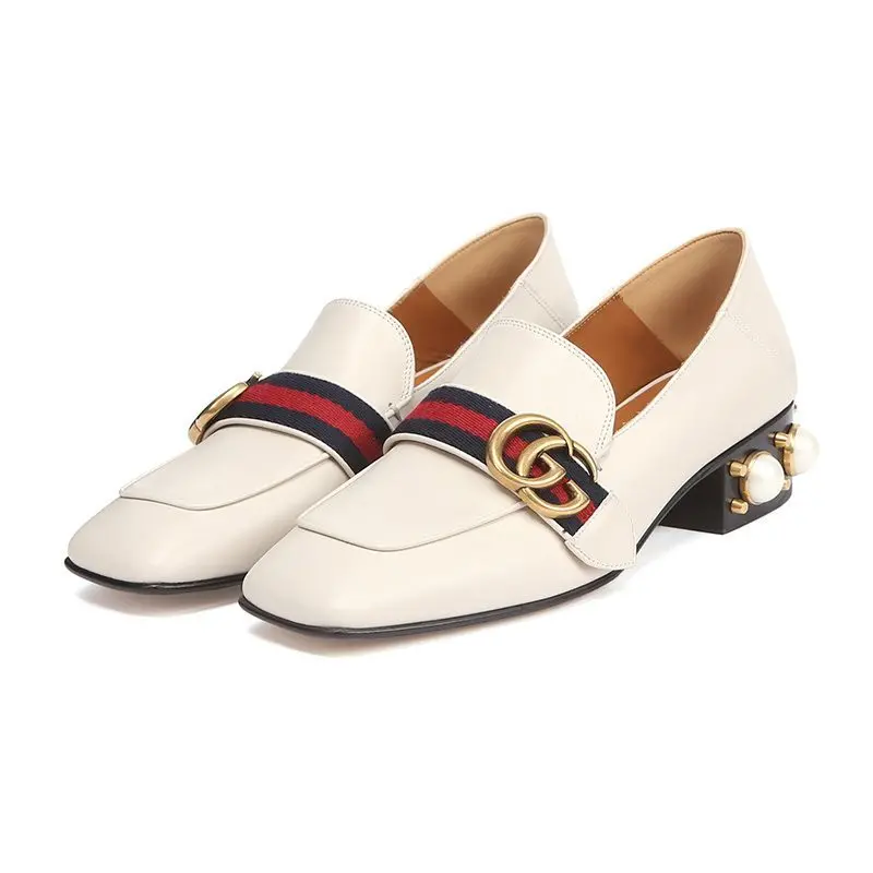 Giày Gucci Leather mid-heel loafer 423559 DKHC0 9061 - Ảnh 5