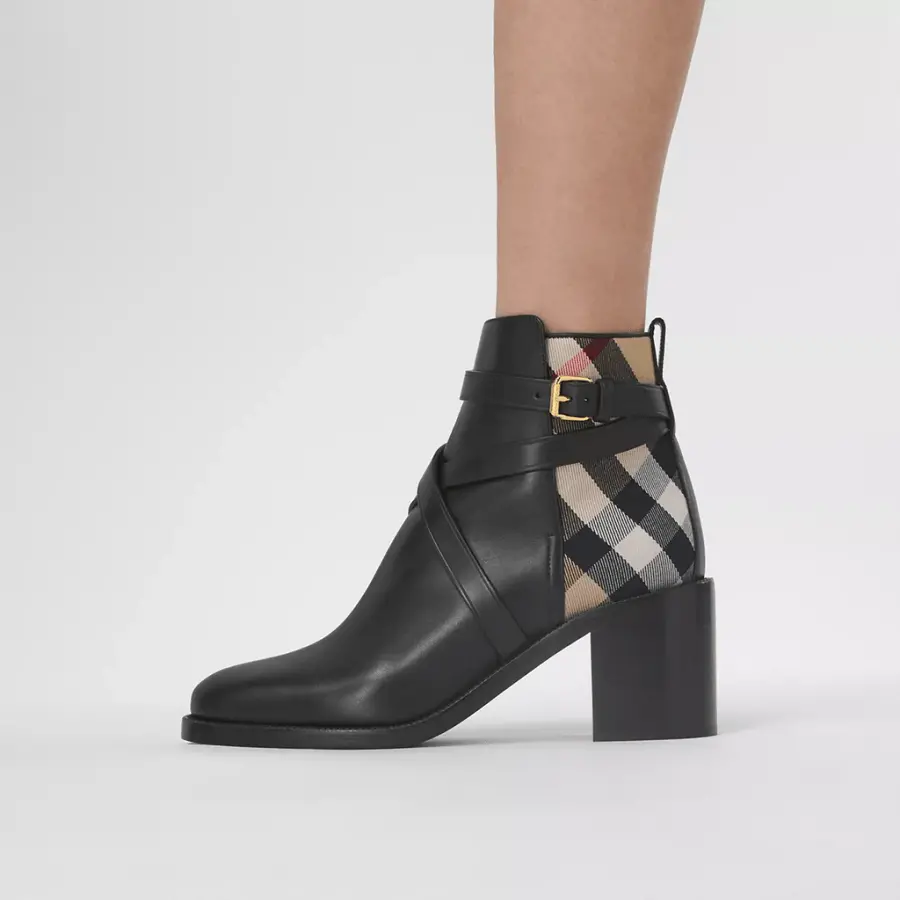 Alternative view of Giày Burberry House Check Leather Ankle Boots 'Archive Beige'