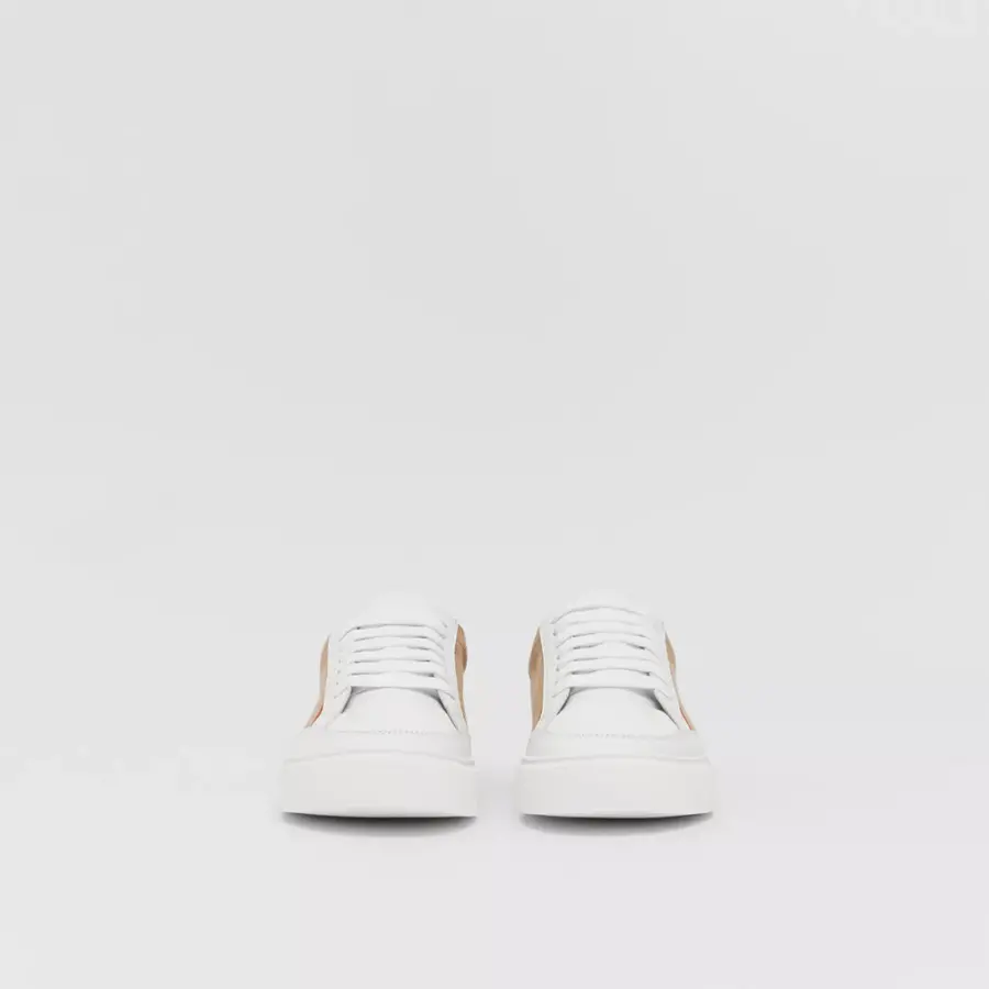 Giày Burberry House Check Leather Sneakers Optic White p80243261 - Ảnh 4