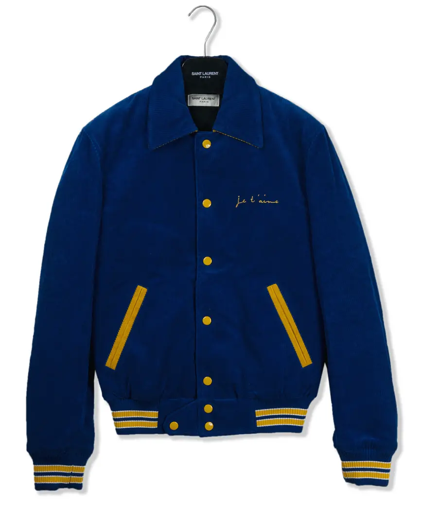 Áo Saint Laurent Paris Je t'aime Royal Corduroy Varsity Jacket