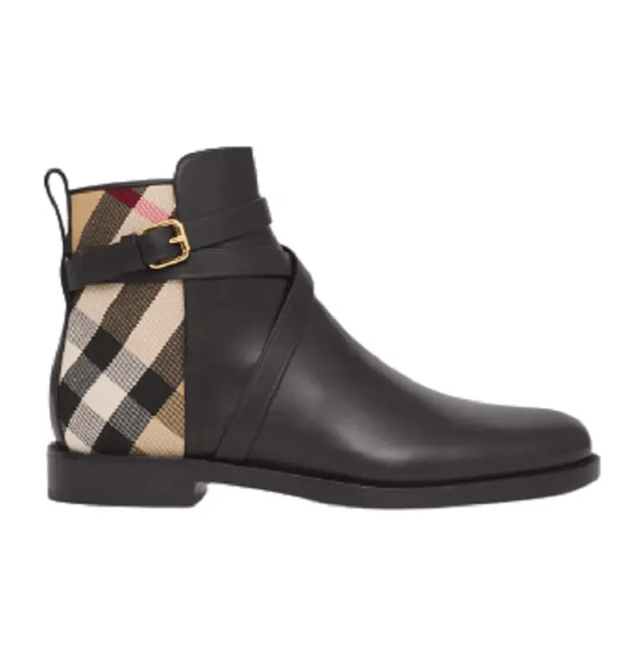 Giày Burberry House Check Leather Ankle Boots 'Black Beige'