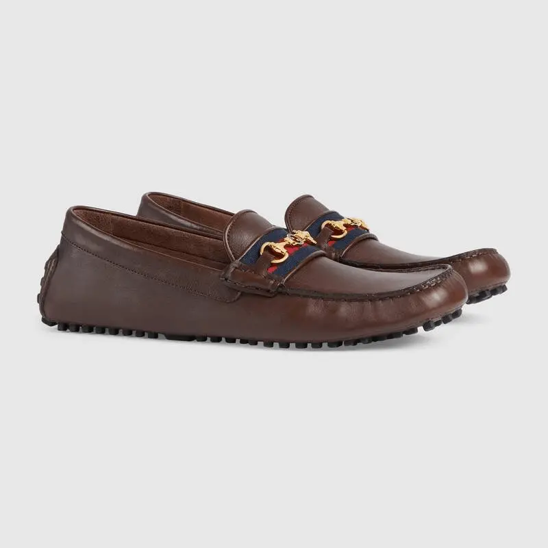 Giày Gucci Brown Leather Men's Green Interlocking G Horsebit 624698-1XH10-2160 - Ảnh 3