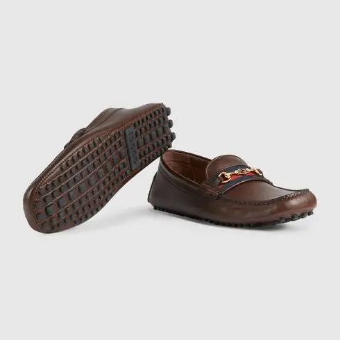 Giày Gucci Brown Leather Men's Green Interlocking G Horsebit 624698-1XH10-2160 - Ảnh 4