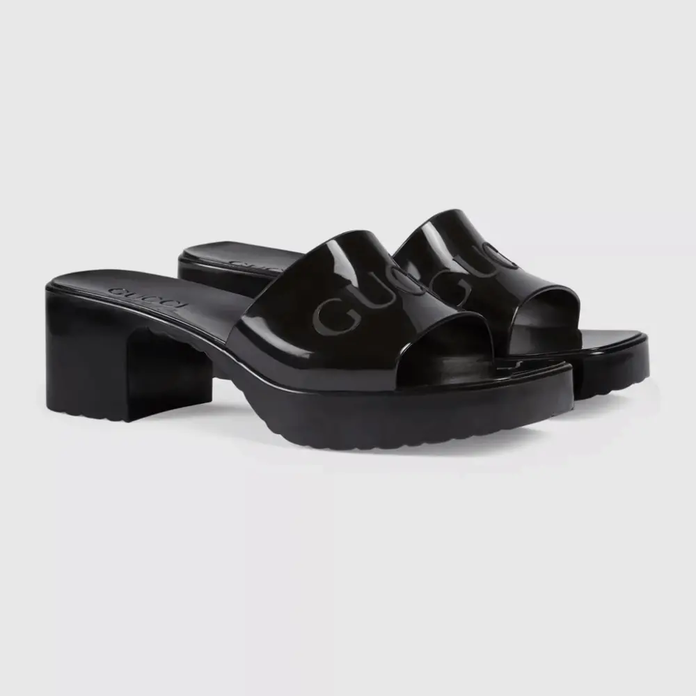 Alternative view of Dép Gucci Womens Rubber Slide Sandal 'Black Rubber' 624730-J8700-1000