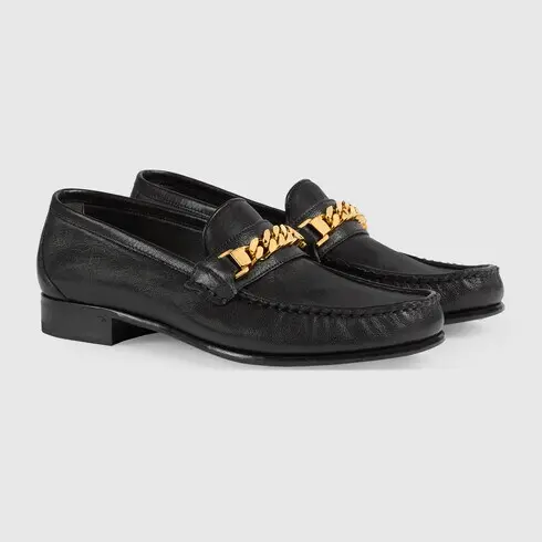 Alternative view of Giày Gucci Black Leather Sylvie Chain Loafers 645445-16M00-1000