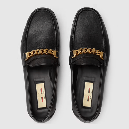 Giày Gucci Black Leather Sylvie Chain Loafers 645445-16M00-1000 - Ảnh 4