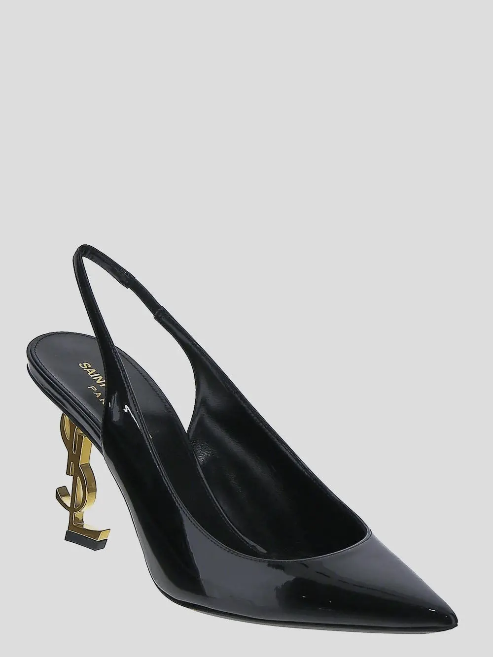 Giày Saint Laurent Opyum Slingback Pumps Patent Leather Gold-Tone Heel 6301080NPKK1000 - Ảnh 4