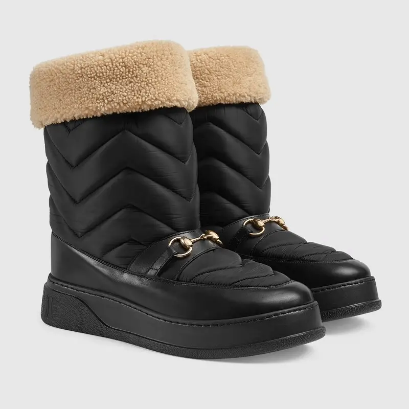 Alternative view of Giày Gucci Chevron Boot With Horsebit Black Leather Trim 673124-UFR20-1061