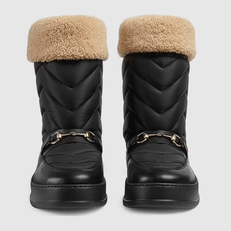 Giày Gucci Chevron Boot With Horsebit Black Leather Trim 673124-UFR20-1061 - Ảnh 3