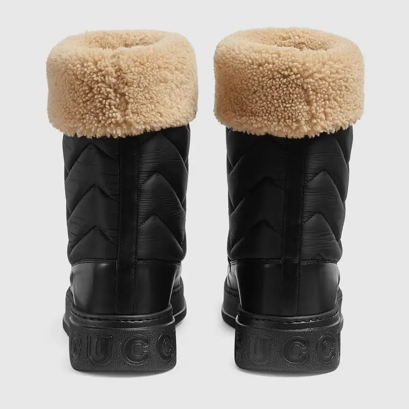 Giày Gucci Chevron Boot With Horsebit Black Leather Trim 673124-UFR20-1061 - Ảnh 4