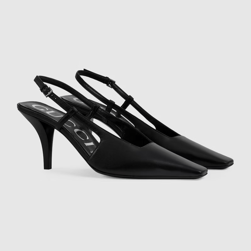 Giày Gucci Women's Slingback Pump Black Leather 674666-C9D00-1000 - Ảnh 2