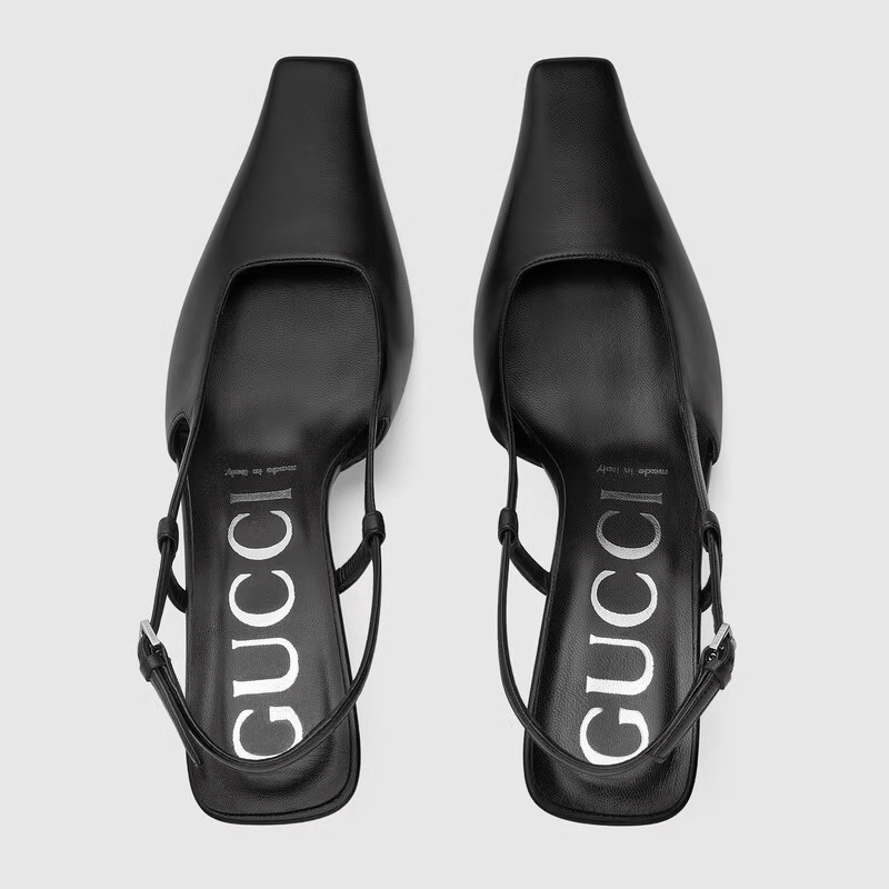 Giày Gucci Women's Slingback Pump Black Leather 674666-C9D00-1000 - Ảnh 3