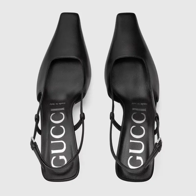 Giày Gucci Women's Slingback Pump Black Leather 674666-C9D00-1000 - Ảnh 3