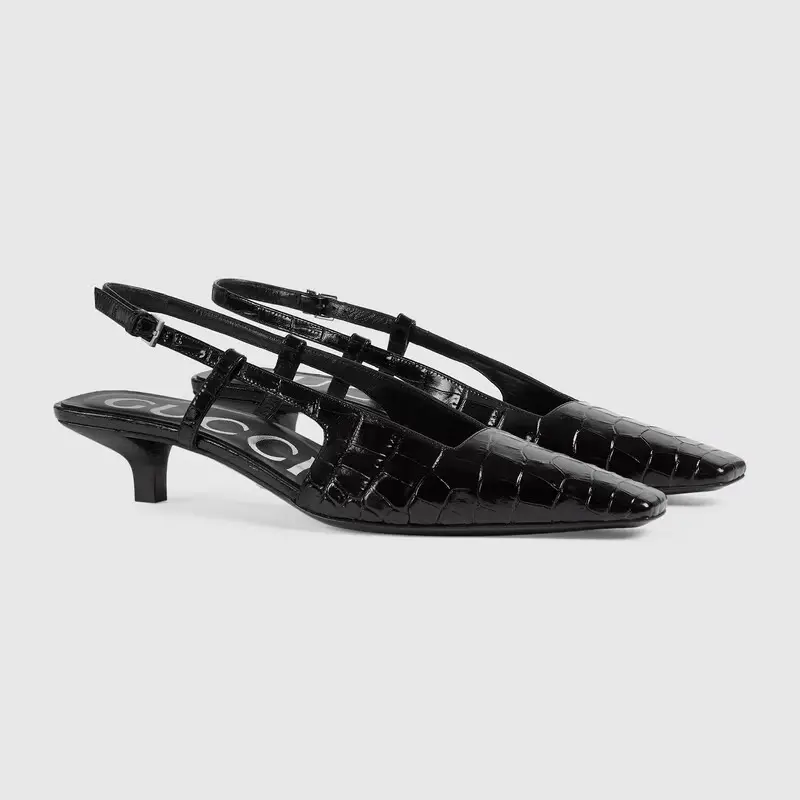 Alternative view of Giày Gucci Women's Crocodile Print Pump Black Leather 679360-UKQ00-1000