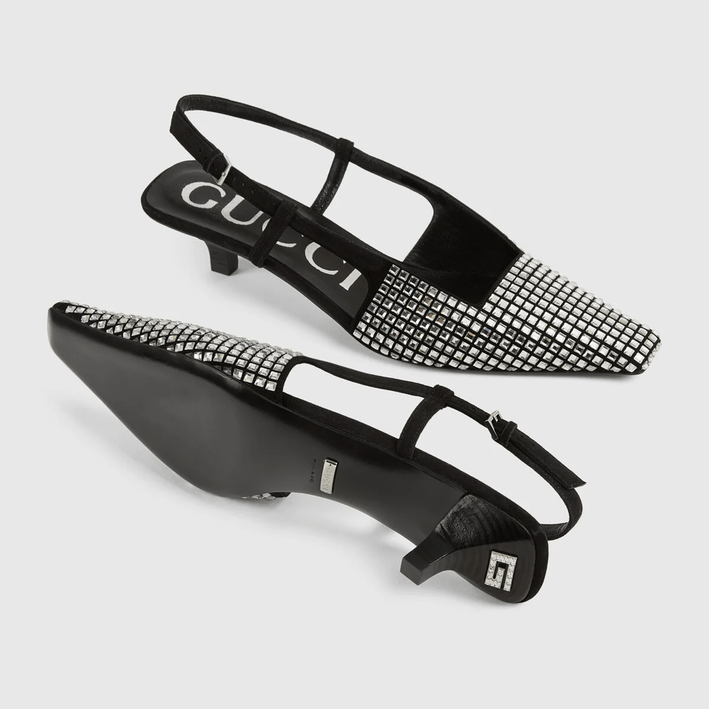 Giày Gucci Women's Slingback Pump with Crystals 679364-C2000-1000 - Ảnh 4