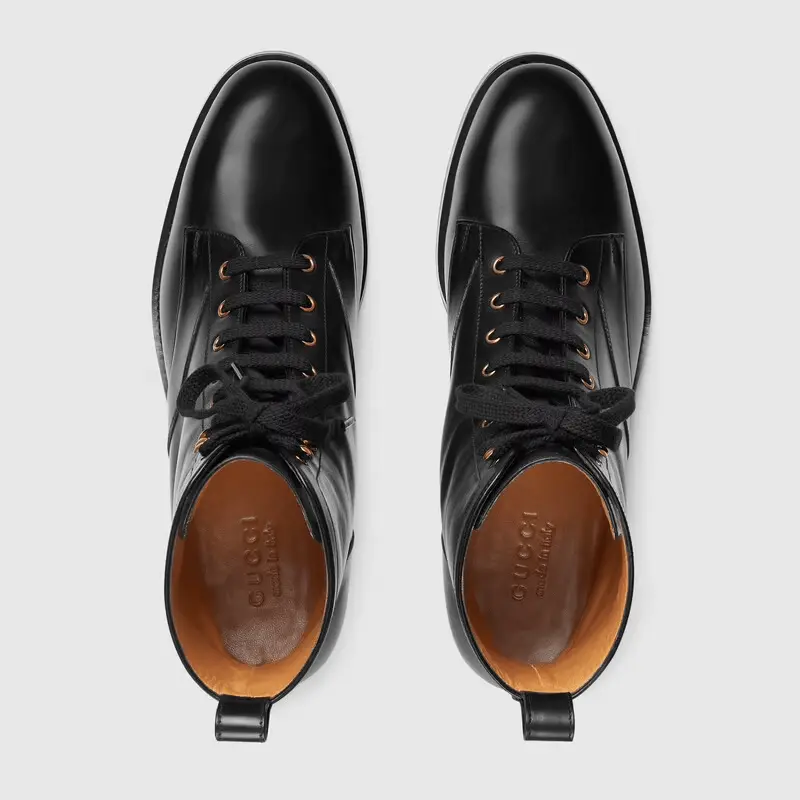 Giày Gucci Mens Lace Up Ankle Boot Black Leather 680813-1W600-1000 - Ảnh 5
