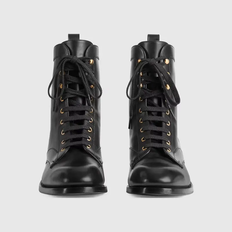 Giày Gucci Mens Lace Up Ankle Boot Black Leather 680813-1W600-1000 - Ảnh 3
