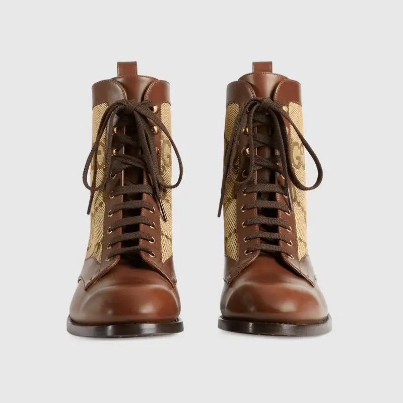 Giày Gucci Lace Up Ankle Boot Maxi GG Canvas 680813-1W6F0-2272 - Ảnh 3