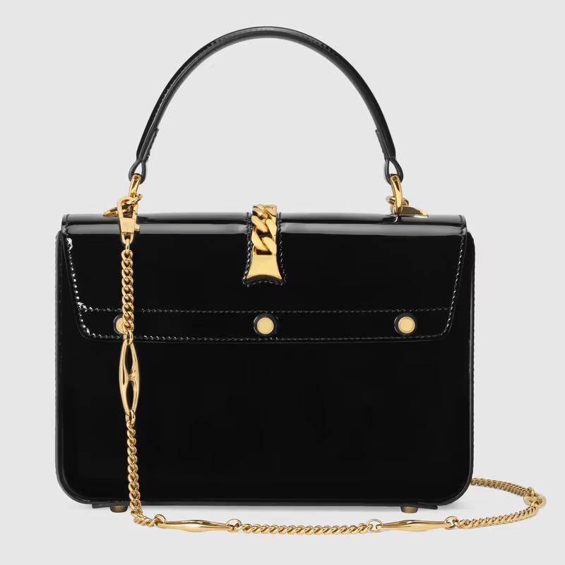 Túi Gucci Sylvie 1969 Patent Leather Mini Top Handle Black Leather 589479-1J70G-1000 - Ảnh 3