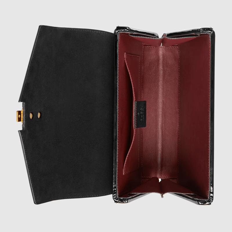 Túi Gucci Sylvie 1969 Patent Leather Mini Top Handle Black Leather 589479-1J70G-1000 - Ảnh 2