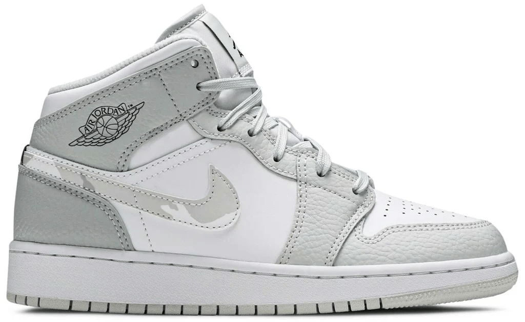 Giày Nike Air Jordan 1 Mid SE GS 'Swoosh Logo - Grey Camo' DD3235-100
