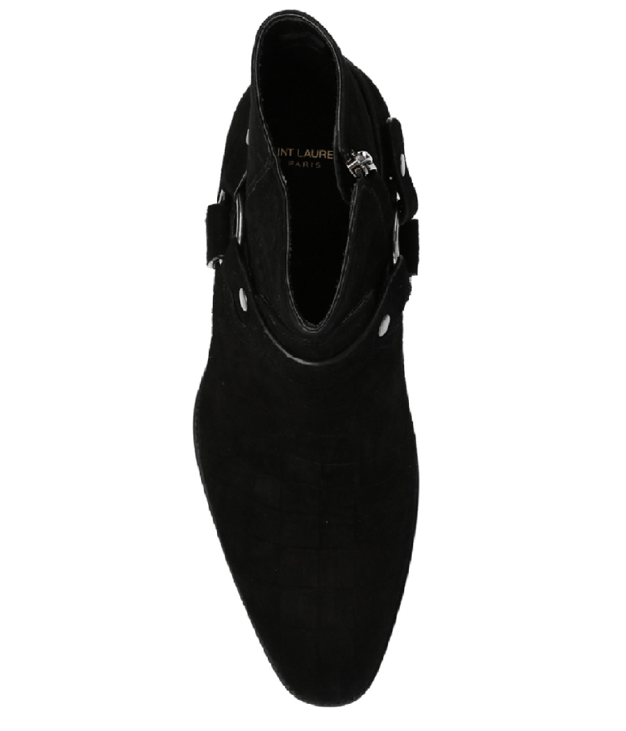 Giày Saint Laurent Wyatt Crocodile Embossed Suede Harness Boot 6035151Y2001000 - Ảnh 4
