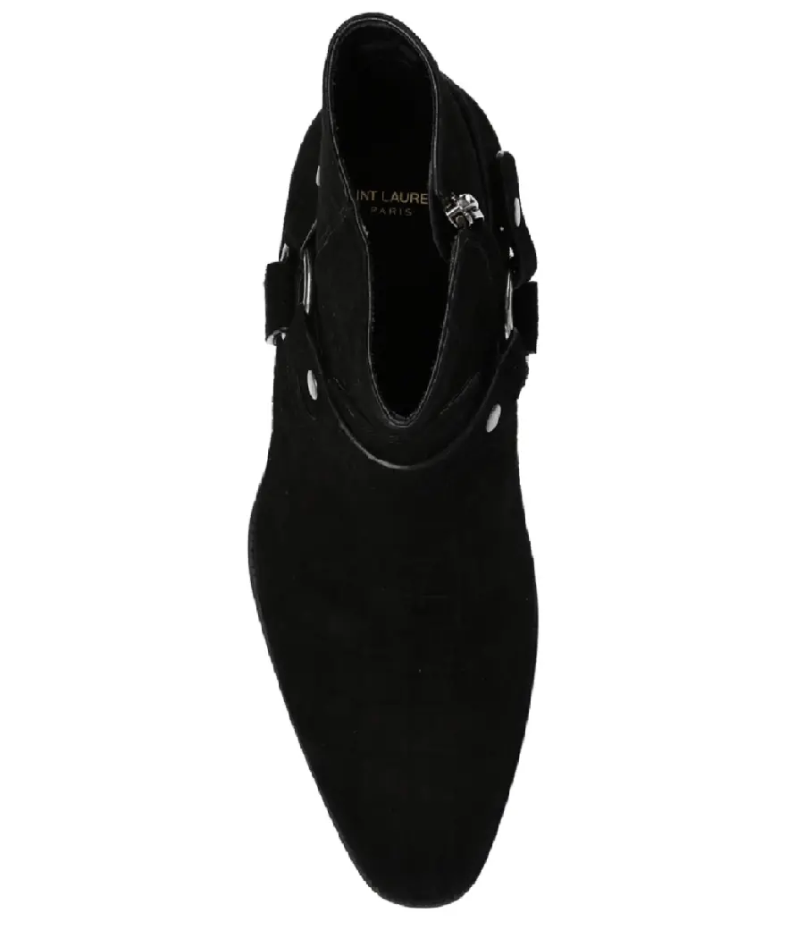 Giày Saint Laurent Wyatt Crocodile Embossed Suede Harness Boot 6035151Y2001000 - Ảnh 4
